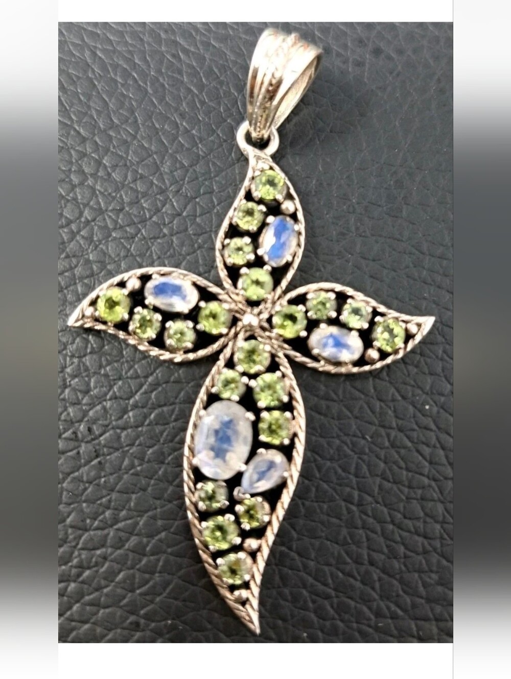 Nicky Butler Sterling Silver Multi-Stone Cross Pendant with Peridot & Moonstone.